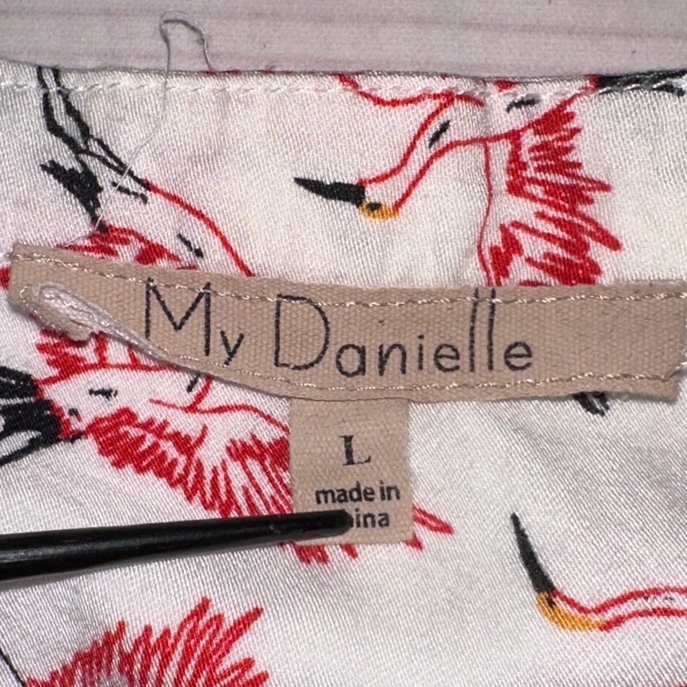 My Danielle White & Red Bird Print Blouse - Size L Lightweight Crane Office - Picture 4 of 8